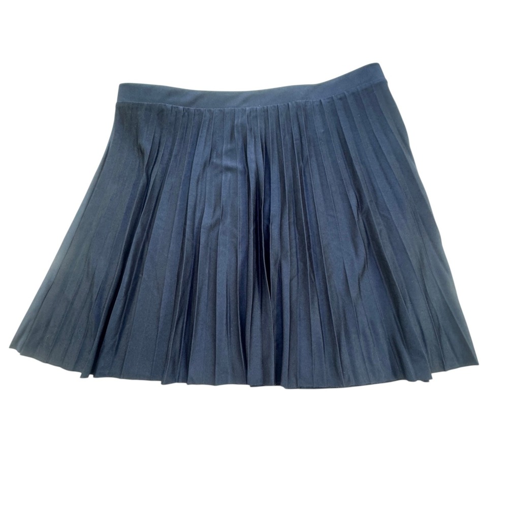 H&M Pleated Mini Skirt Navy Blue Accordion Pleats Womens L Elastic Waist Preppy